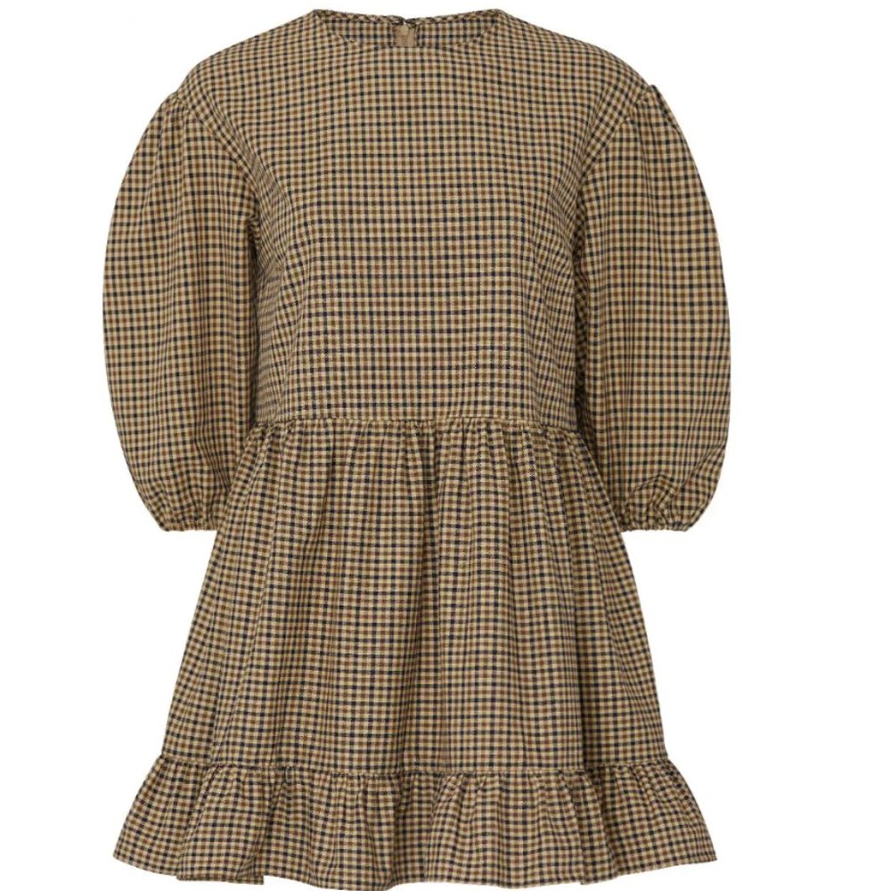 Sandy Liang Flor Gingham Puff Sleeve Minidress (XS/4)